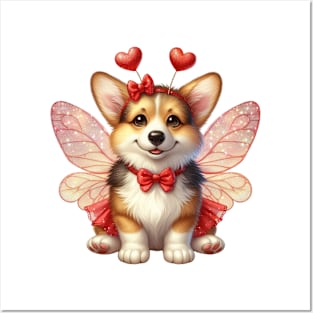 Valentine Fairy Corgi Dog Posters and Art